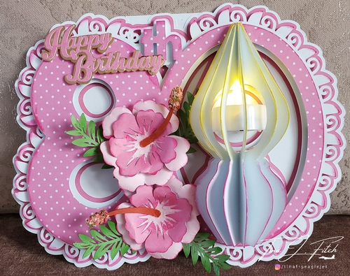 Hibiscus 80th Luminaire Birthday Card TF0428, All Formats