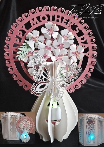 Mothers Day Floral Vase Luminaire & Box, TF0433, Cutting Files All formats