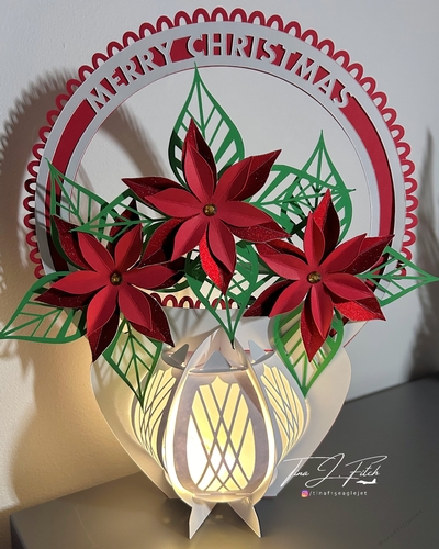 Poinsettia Christmas  Lantern Card Template TF0815, Cutting Files, All formats