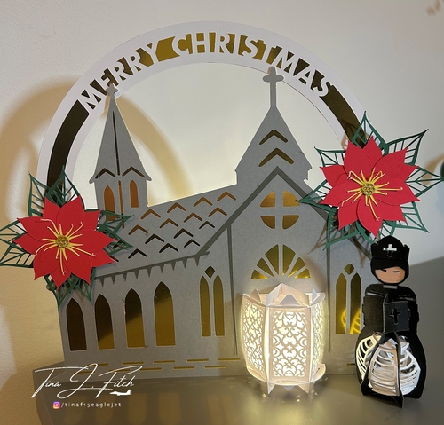 Christmas Church & Priest Lantern Card Template TF0829,, All formats