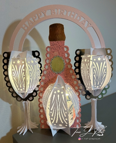 Celebration Bottle & Glasses Lantern Card Template TF0837, All Formats