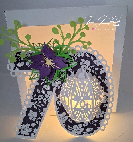 70th Birthday-Anniversary Lantern Card & Box template TF0846. All Formats