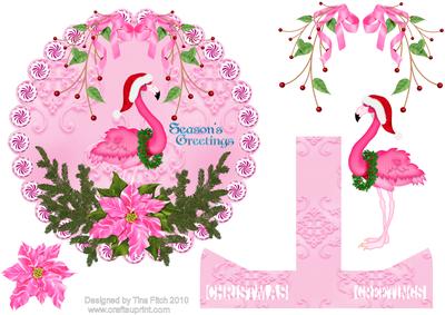 Pink Flamingo Christmas Round & Stand