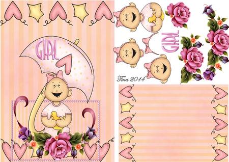 New Baby Girl Overlap Card Kit