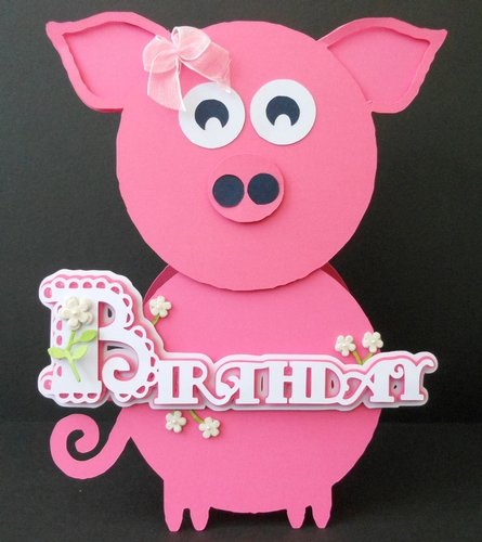 Scalloped Layered Birthday Pig Card, All formats