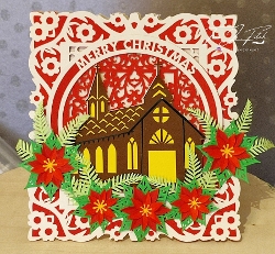Christmas Church & Poinsettia Luminaire Card Template TF0889, All formats
