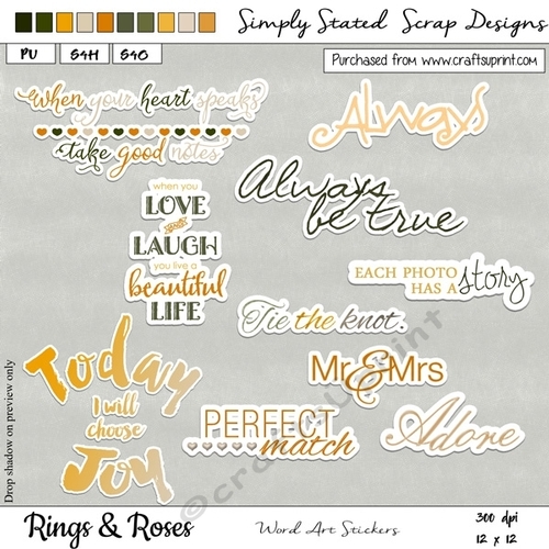 Rings & Roses - Word Art Stickers