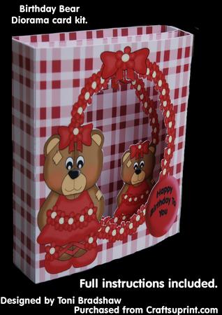 Red Birthday Bear - Diorama 3D Card