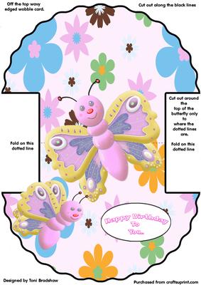 Wavy Edge Wobble Card-pink Butterfly