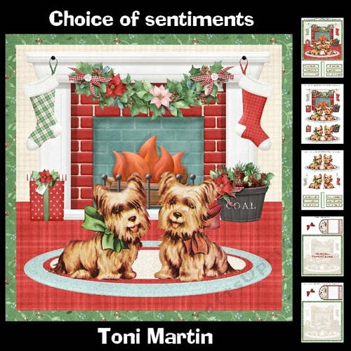 Christmas fireplace scene - yorkshire terriers mini kit & decoupage