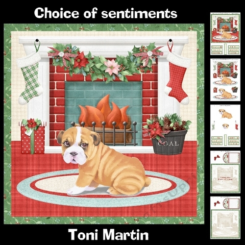 English bulldog puppy by the fire christmas mini kit & decoupage