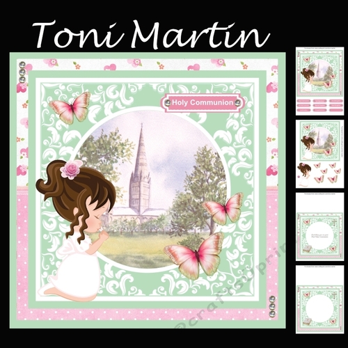 First Holy Communion Girl Card Mini Kit & Decoupage (Brown Hair)