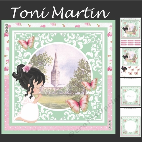 First Holy Communion Girl Card Mini Kit & Decoupage (Black Hair)