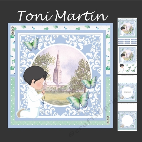 First Holy Communion Boy Card Mini Kit & Decoupage (black hair)