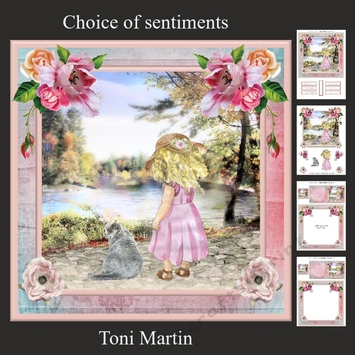 Girl & Kitty by the River Card Mini Kit & Decoupage