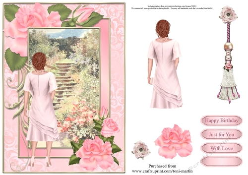 Elegant lady card topper & decoupage