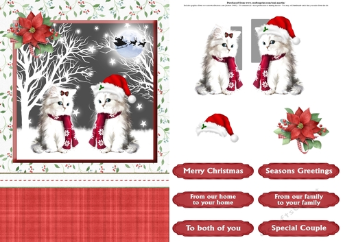 Sweet cats christmas card front & decoupage