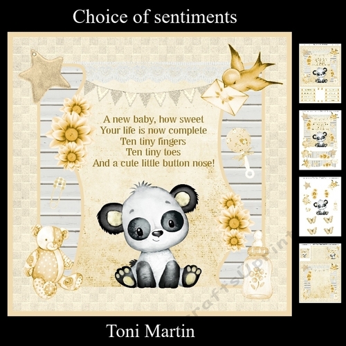 Panda - New Baby Neutral Unisex Card Mini Kit & Decoupage