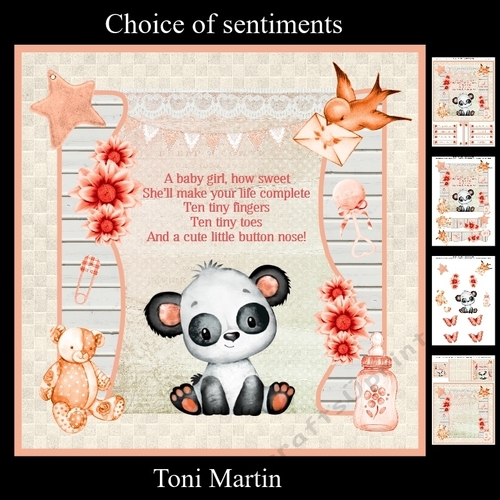 Panda - New Baby Girl Card Mini Kit & Decoupage