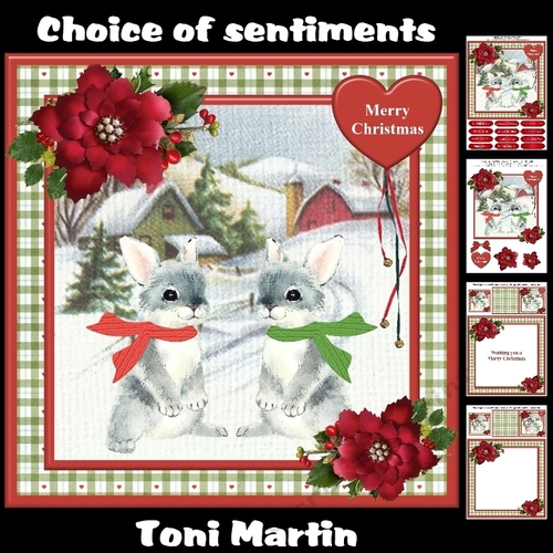 Cute Bunnies Christmas Decoupage Card Mini Kit