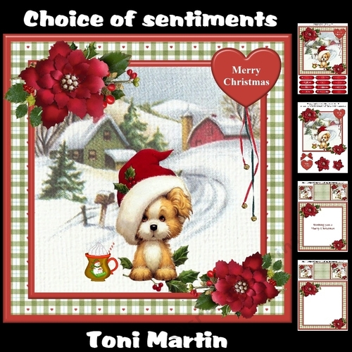 Cute Christmas Puppy Decoupage Card Mini Kit