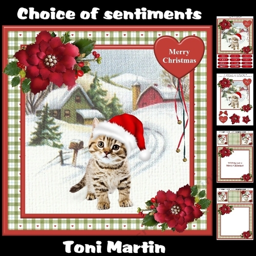 Cute Christmas Kitten Decoupage Card Mini Kit