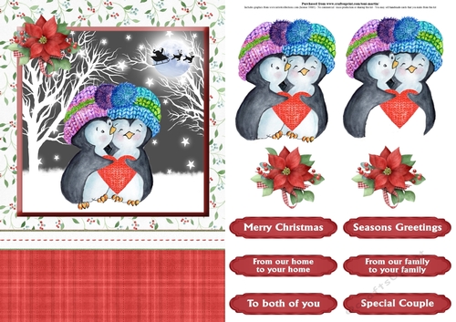 Penguin couple christmas card front & decoupage