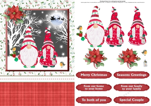 Cute nordic gnomes christmas card front & decoupage