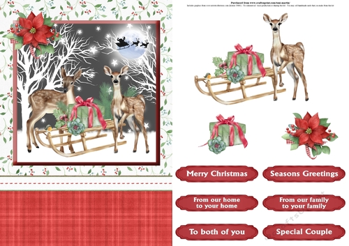 Deer couple christmas card front & decoupage