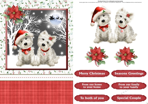 Cute westies christmas card front & decoupage