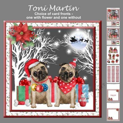 Christmas pugs decoupage mini kit