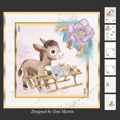 Christmas Donkey Scene Decoupage Card Mini Kit 7x7