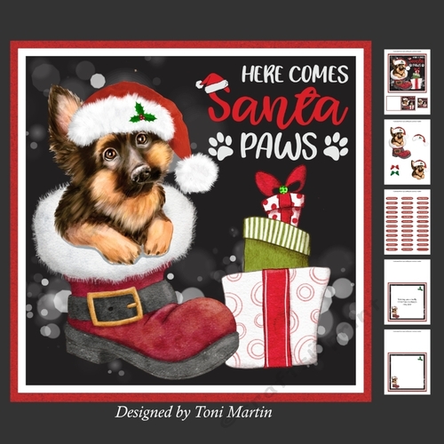 Santa Paws Decoupage Card Mini Kit 7x7 - Alsatian / German Shepherd