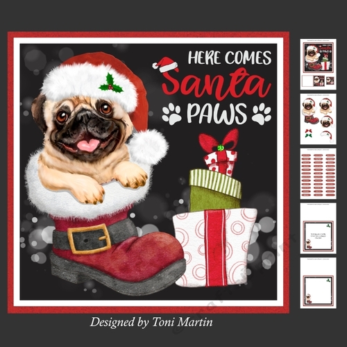 Santa Paws Decoupage Card Mini Kit 7x7 - Pug