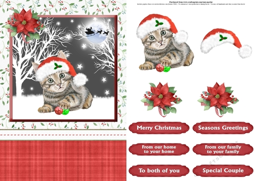 Christmas kitty card front & decoupage
