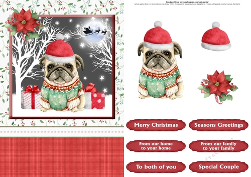 Christmas pug card front & decoupage