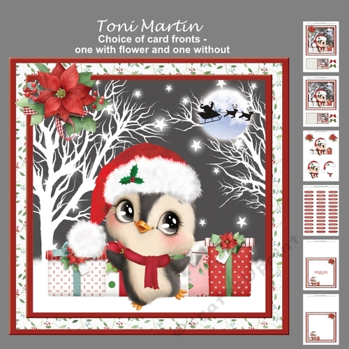 Cute Penguin Christmas Decoupage Card Mini Kit 7x7