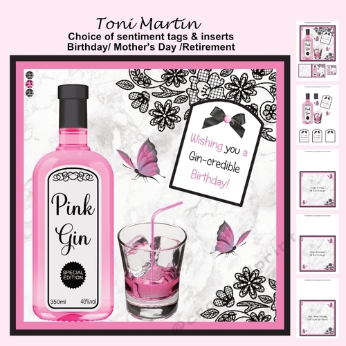 Pink Gin Decoupage Card Mini Kit 7x7