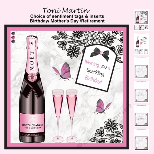 Pink Champagne Decoupage Card Mini Kit 7x7