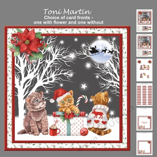 Cute Kittens Christmas Decoupage Card Mini Kit 7x7
