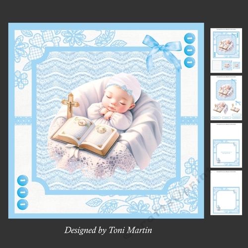 Christening Day Boy Decoupage Card Mini Kit 7x7