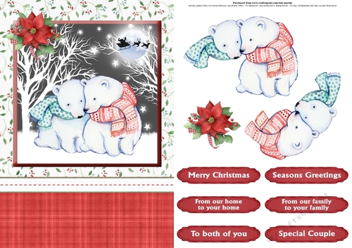 Polar bears christmas card front & decoupage