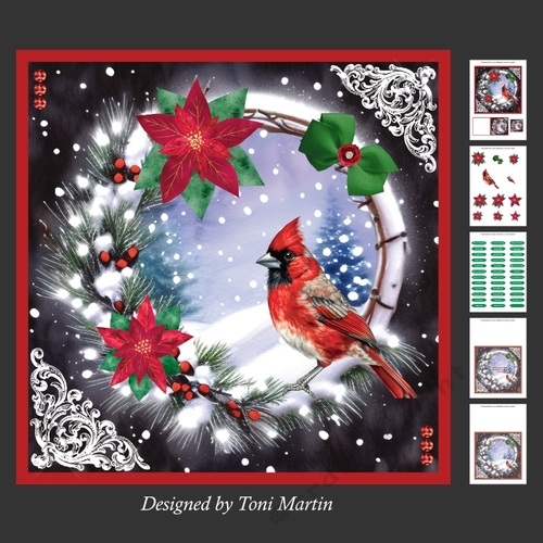 Poinsettia Wreath Christmas Cardinal Decoupage Card Mini Kit 7x7