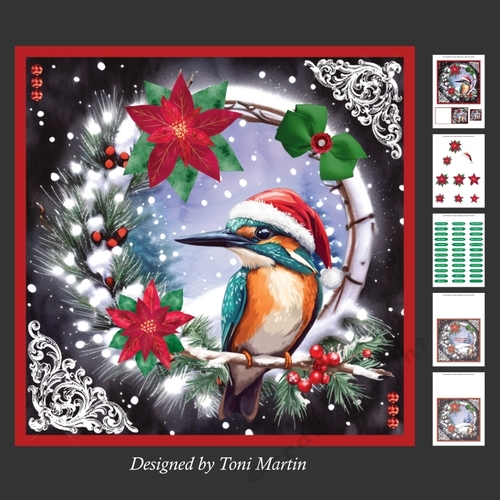 Poinsettia Wreath Christmas Kingfisher Decoupage Card Mini Kit 7x7