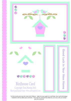 New Home Decoupage Card - Cute Birds and Bird House