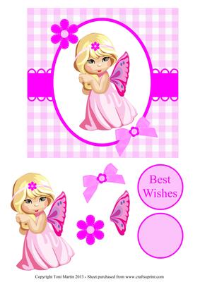 Sweet Fairy Girl Pretty Pink Decoupage Card
