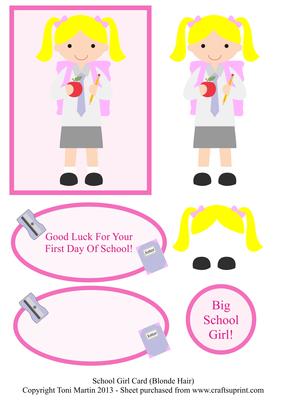 Little School Girl Card (blonde Hair)