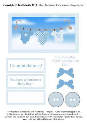 New Baby Boy Onesie Washing Line Card