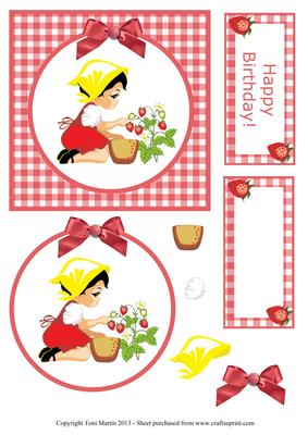 Sweet Strawberry Girl Decoupage Card