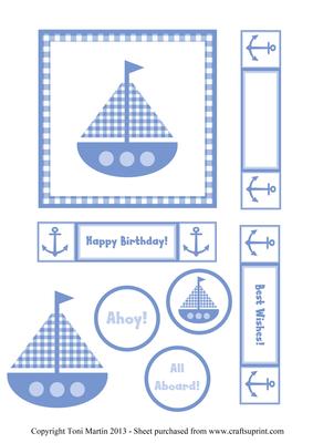 Blue Gingham Nautical Sailboat Card